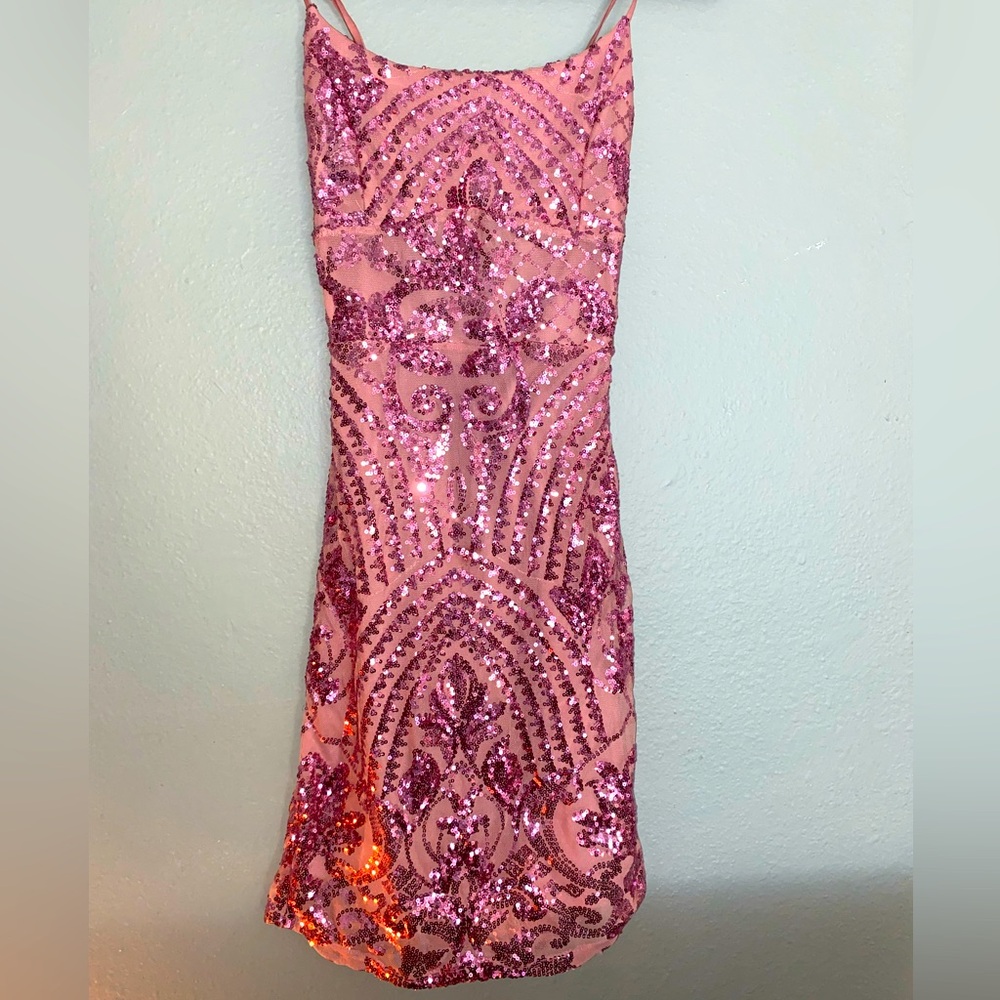 Leyva’s Pink Sequin Formal Pink Dress